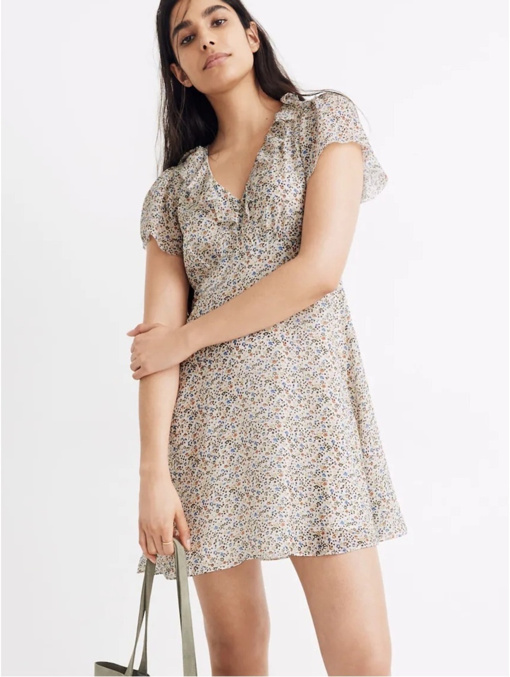 Madewell Silk Ruffle Neck Mini Dress